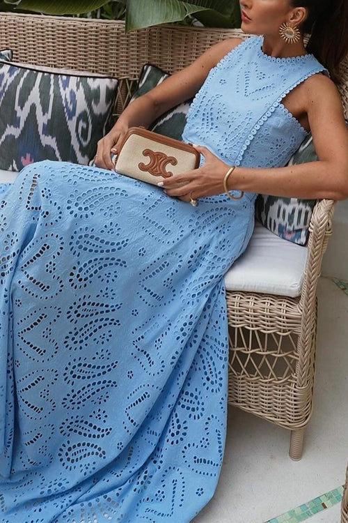 Valenzora | Rosiedress Lace Hollow Out Round Neck Crop Tank Top High Waist Maxi Swing Skirt Set