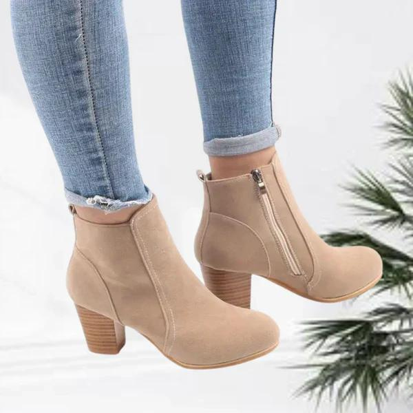 Valenzora | Damen Ankle Boots aus Wildleder, bequemer Blockabsatz, seitlicher Reißverschluss