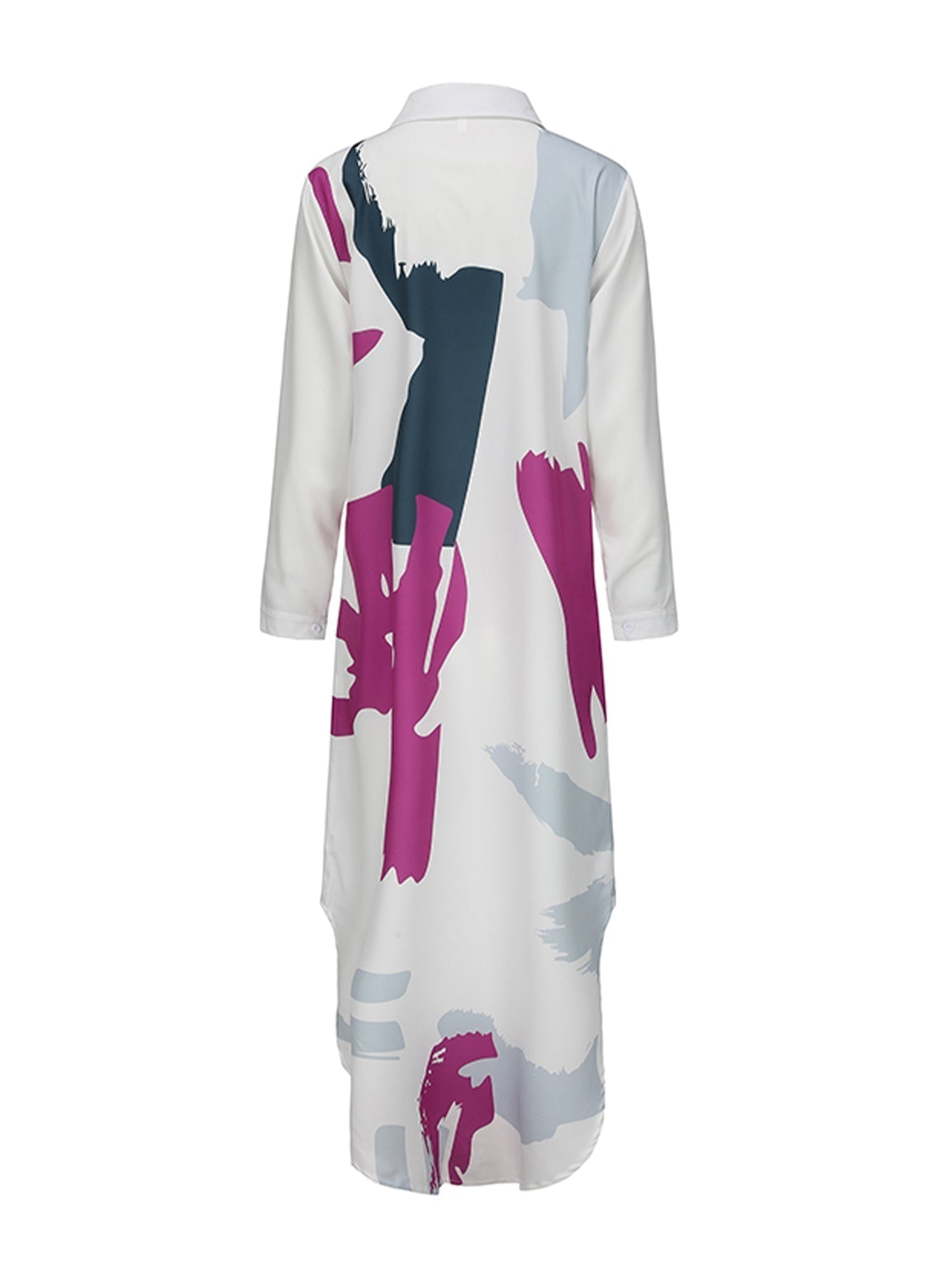Valenzora | Long-sleeved shirt collar dress with pattern in purple