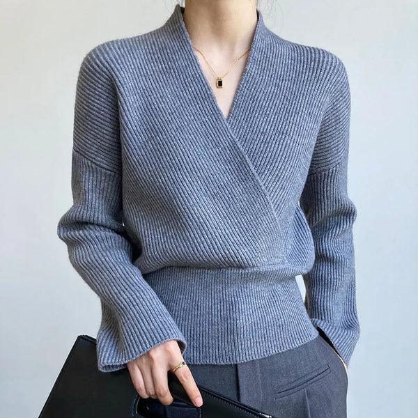 Valenzora | Klassischer Herbst-Wickelpullover mit Statement-Ausschnitt für Damen