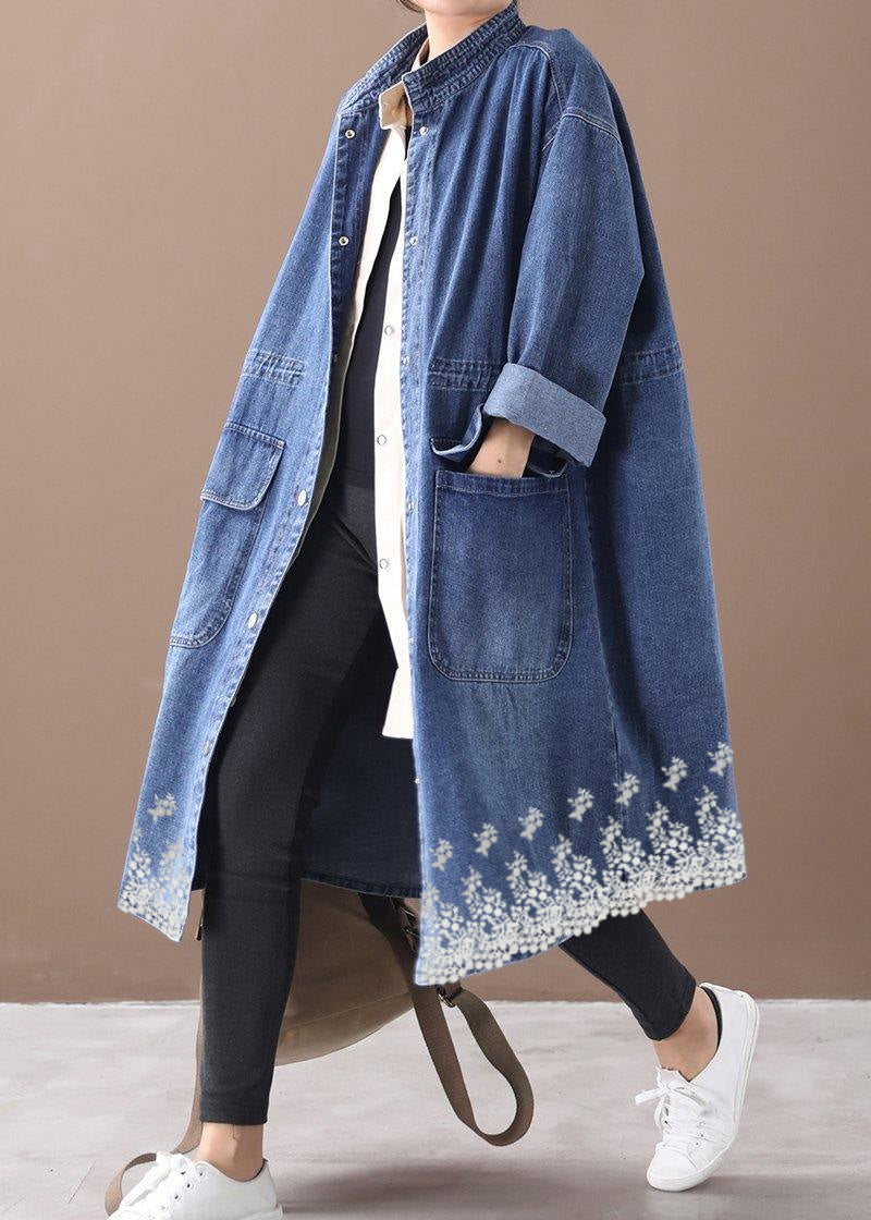 Valenzora | Denim-blauer Trenchcoat in großen Größen mit Kordelzug