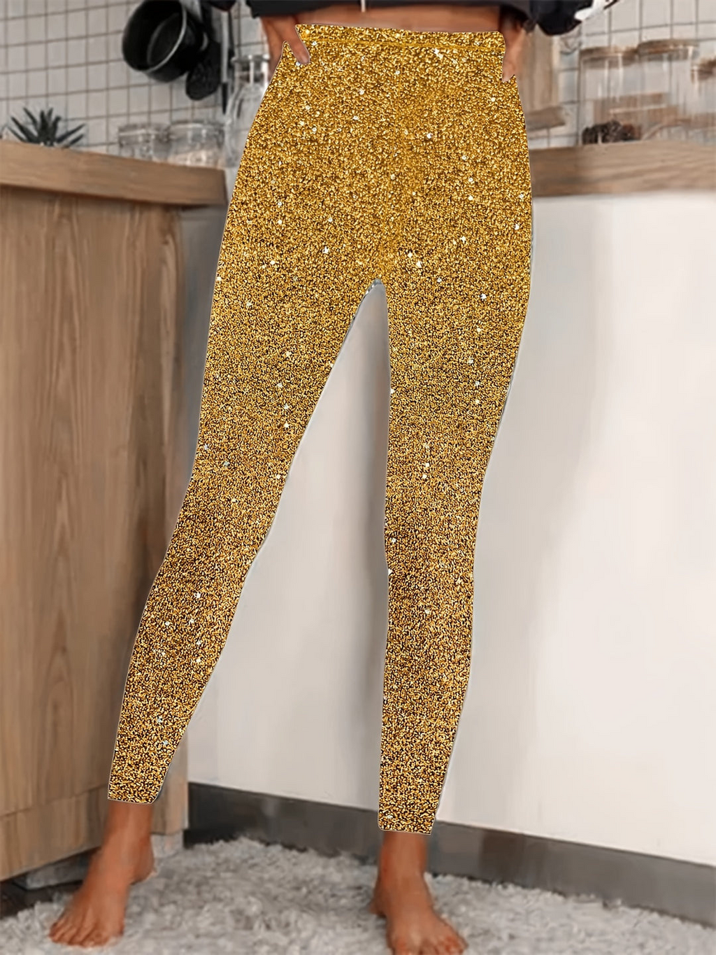 Valenzora | Damen-Leggings mit Pailletten, hoher Taille, glänzend und bequem für Frauen