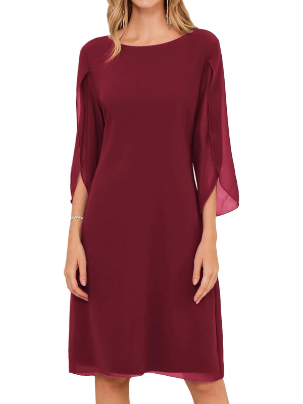 Valenzora | Shift Dress Knee-length Bateau Neckline Three-quarter Slit Sleeves Flowing