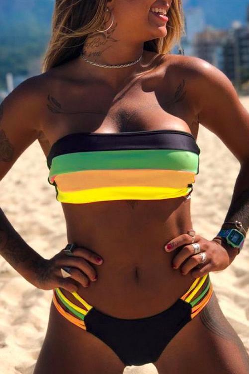Valenzora | Rosiedress Regenbogen Gestreifter Bandeau-Bikini