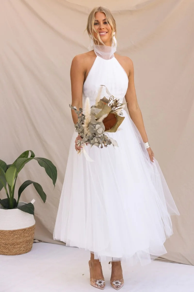 Valenzora | Halter Tulle Midi Dress