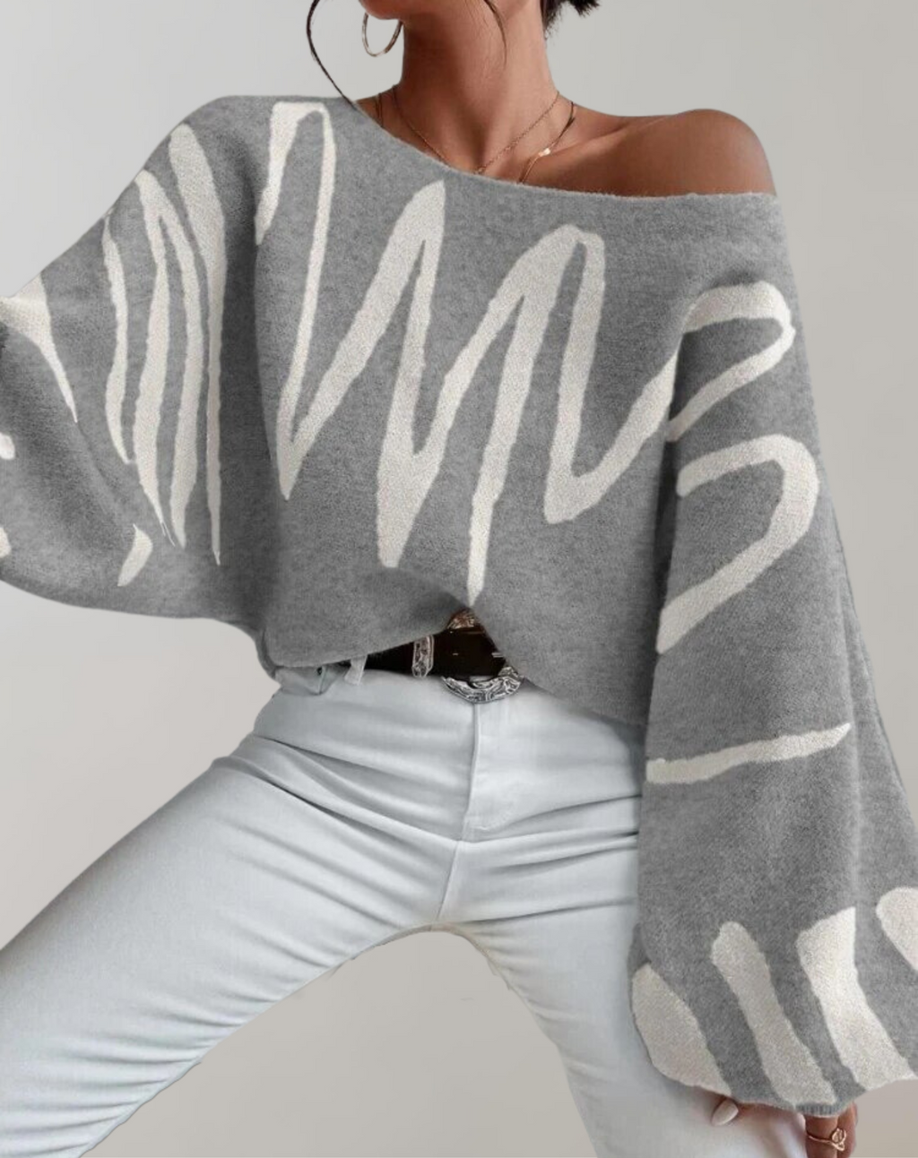 Valenzora - Print Lantern Sleeve Off-Shoulder
