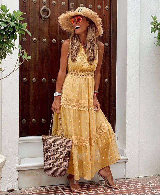 Valenzora | V-neck chiffon backless boho long maxi dresses