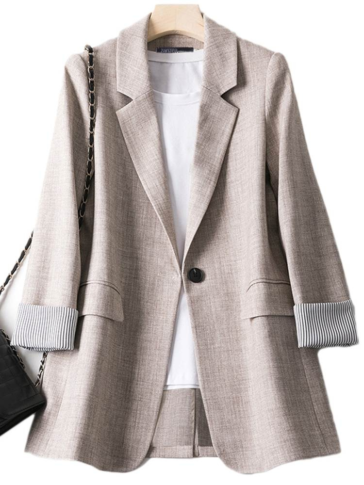 Valenzora | Langer Damen-Blazer mit gestreiftem Futter und gekrempelten Ärmeln