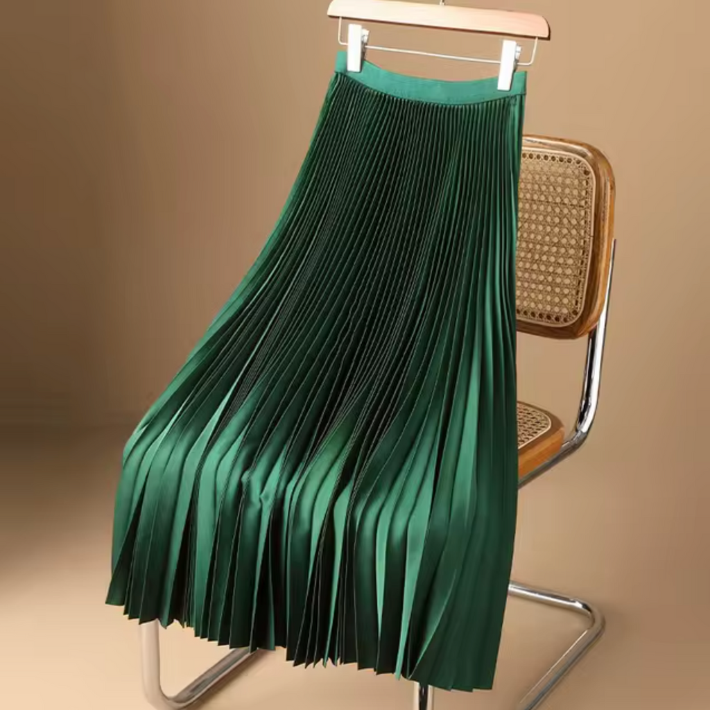 Valenzora | Pleated cotton satin maxi skirt