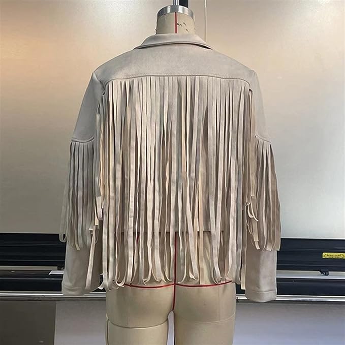 Suede jacket for women with tassel trim
