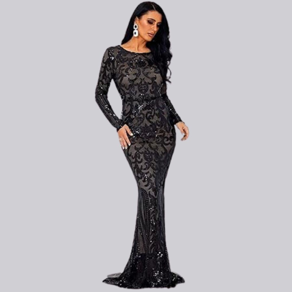 Valenzora | Evening dress with long sleeves and sequins