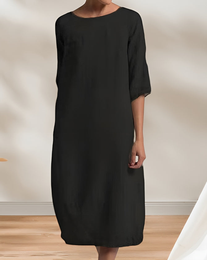 Valenzora | Ladies Casual Linen Look Simple Midi Dress