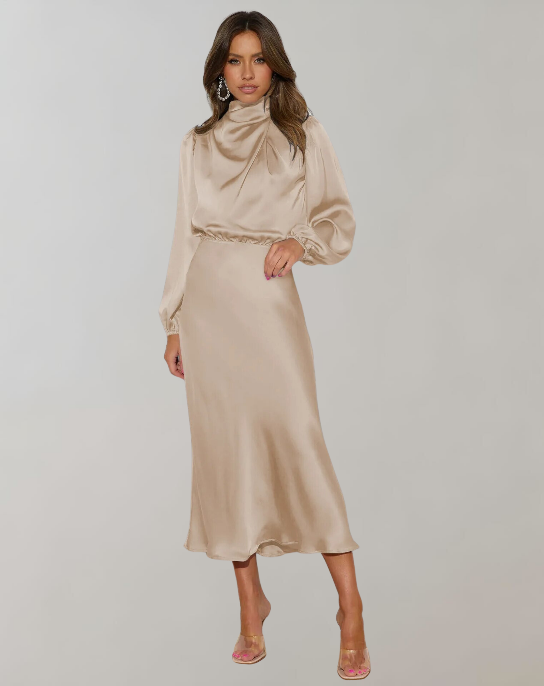 Valenzora | Satin Dress with Long Sleeves for Women