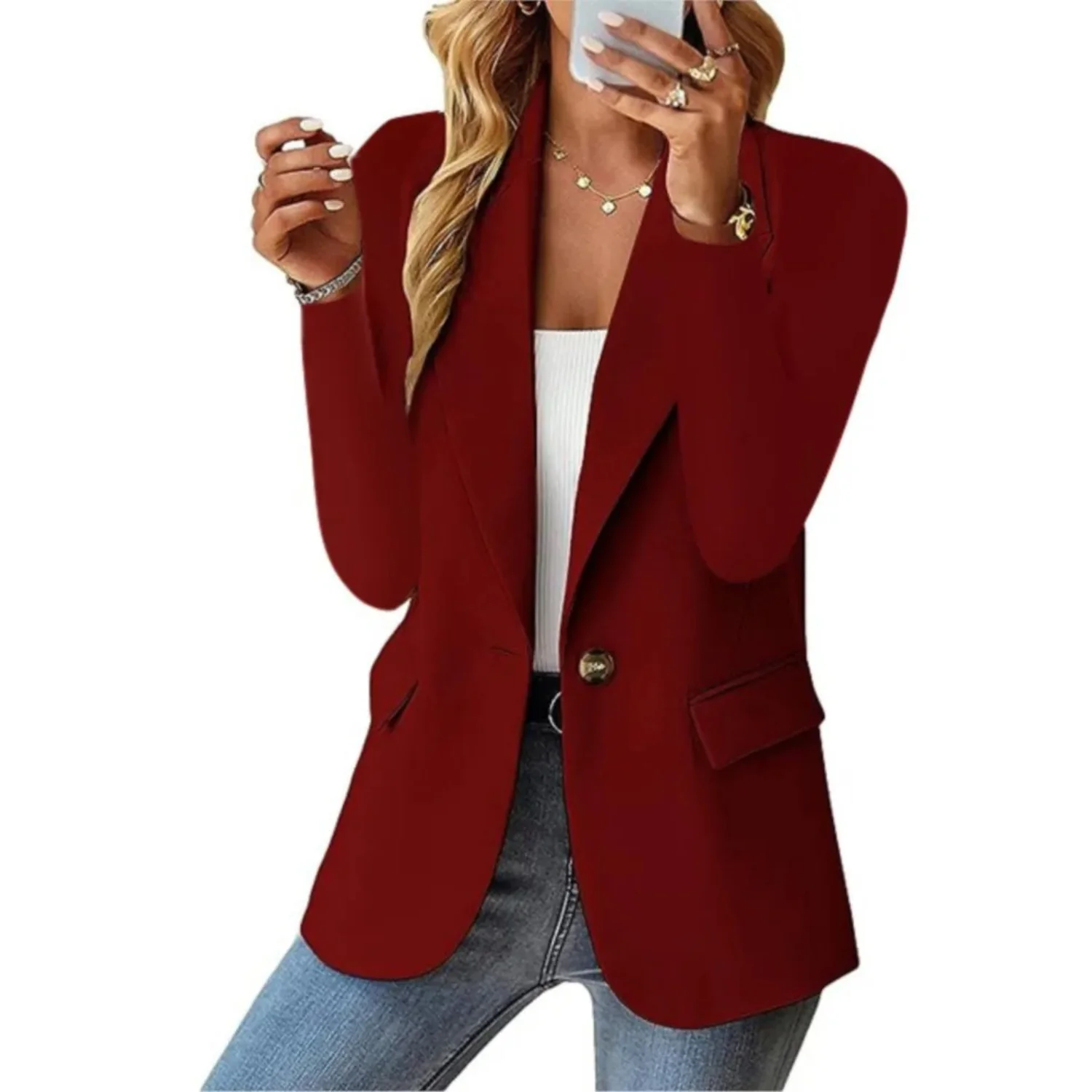 Valenzora | Women's One-Button Blazer, Long Sleeves, Fitted Fit, Casual Jacket