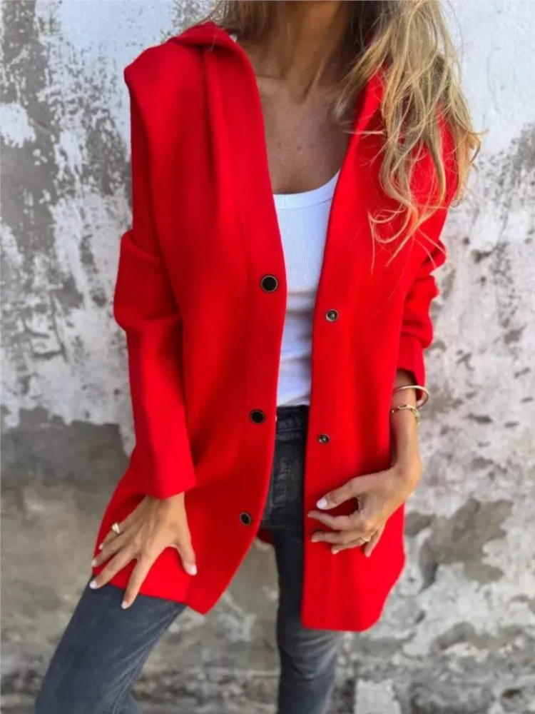 Valenzora | Lange Strickjacken für Damen Eleganter Cardigan mit Kapuze und Knöpfen