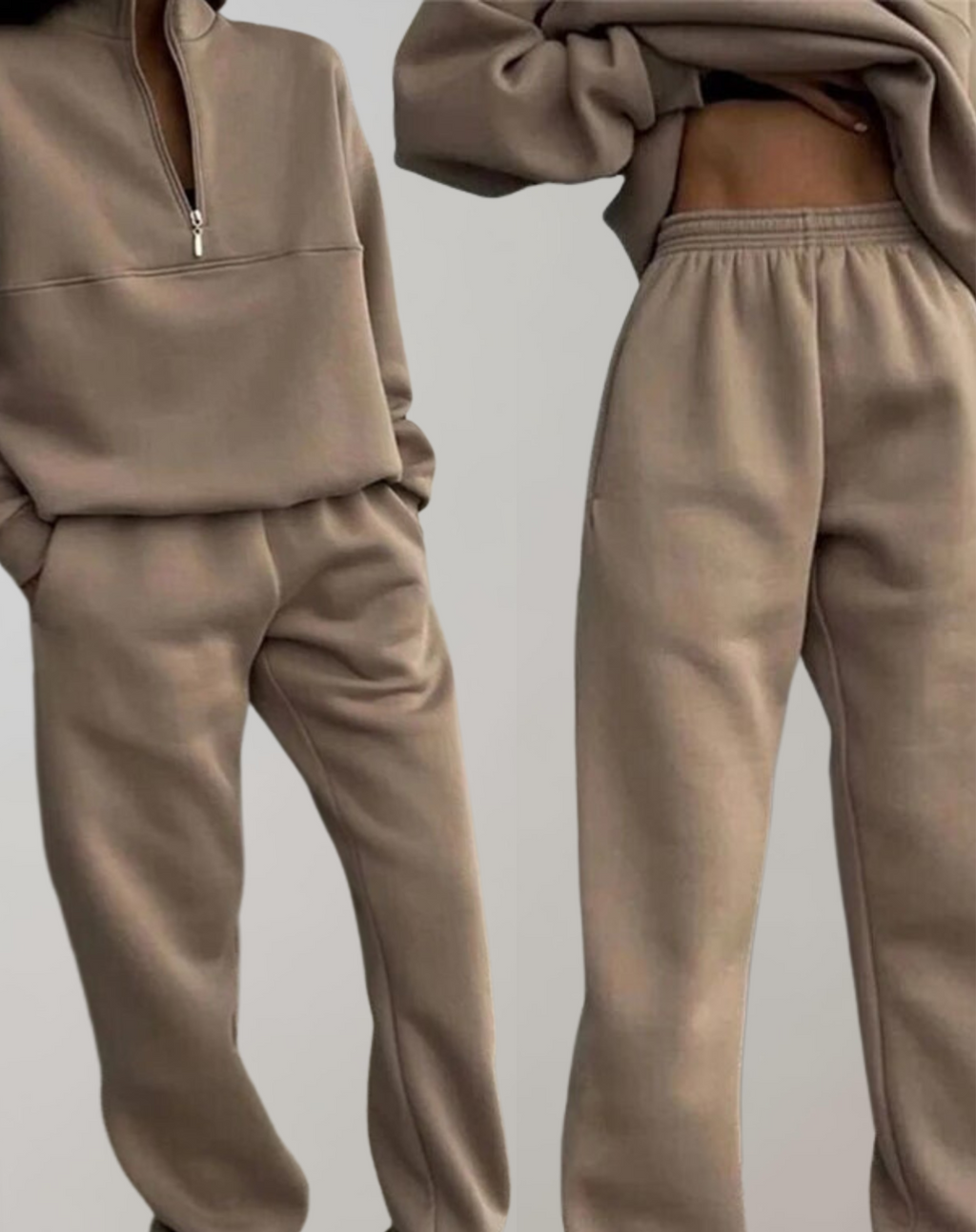 Valenzora | 3-teiliges Fleece-Trainingsanzug-Set – stilvolles Damen-Zip-Top und Jogginghose