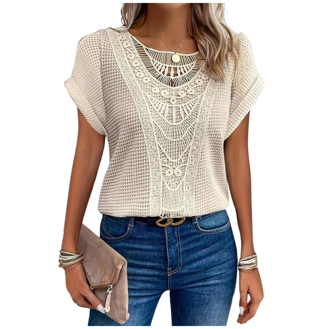 Valenzora Short-sleeved top - Casual - Lace with round neckline