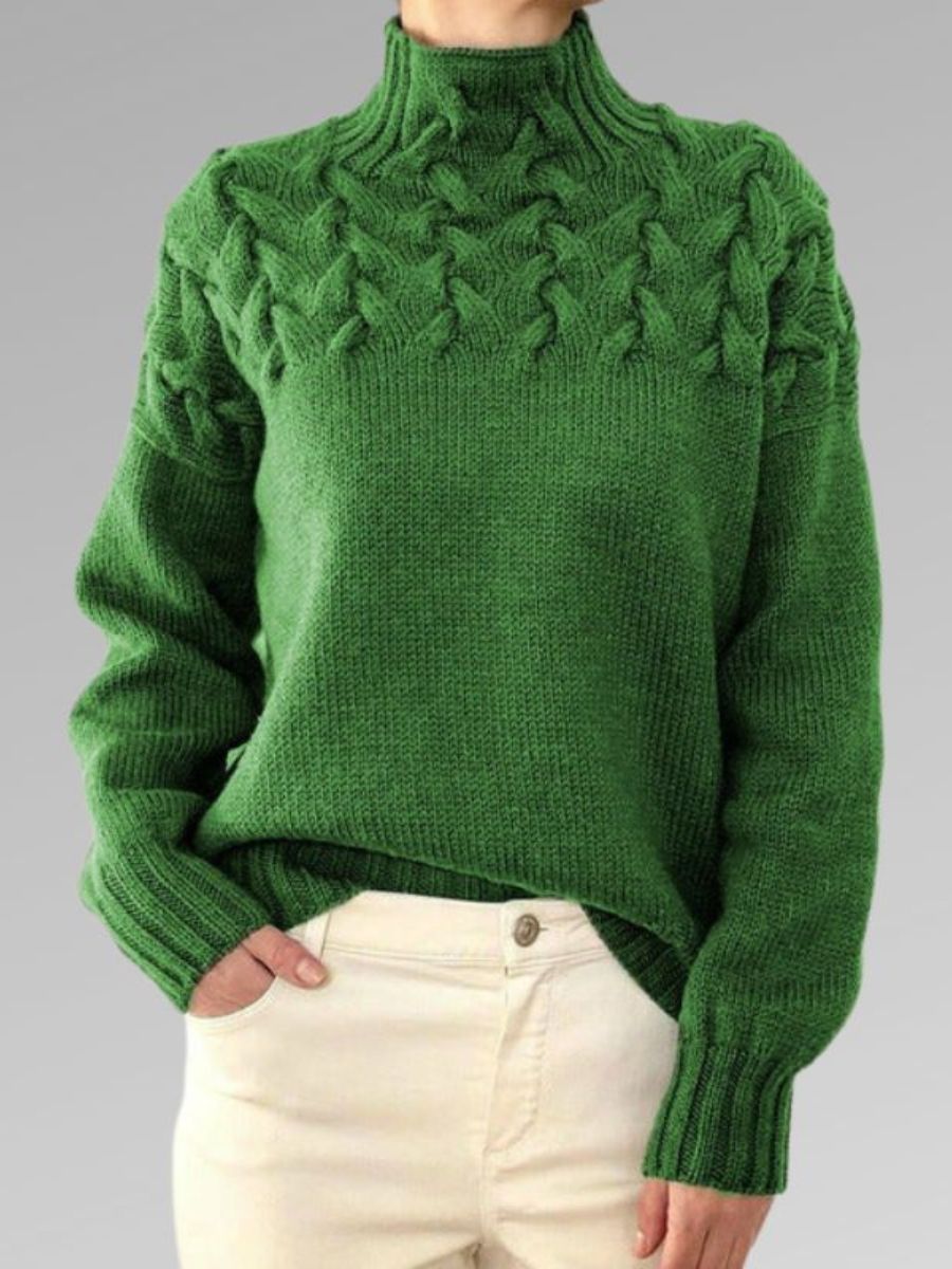 Valenzora - Women's high collar cable knit sweater