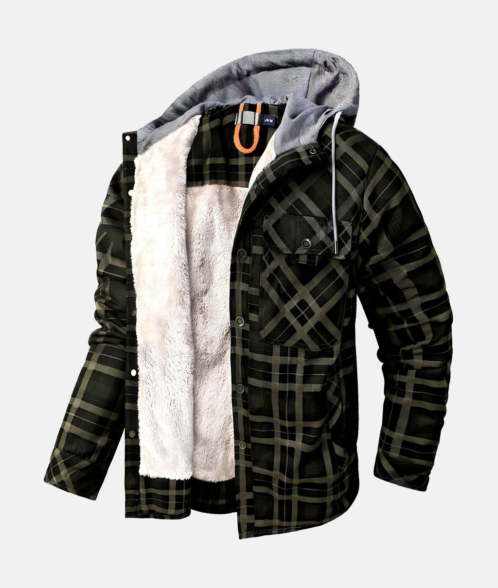 Valenzora | Checkered flannel jacket with hood and faux fur lining