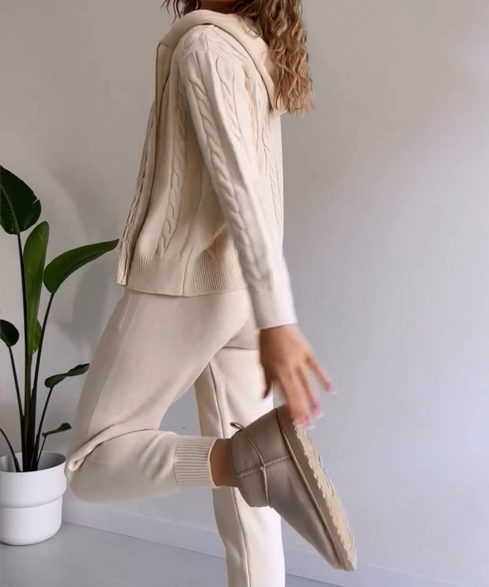 Valenzora | 3-teiliges Strick-Lounge-Set – trendiger Hoodie und Jogginganzug für Damen