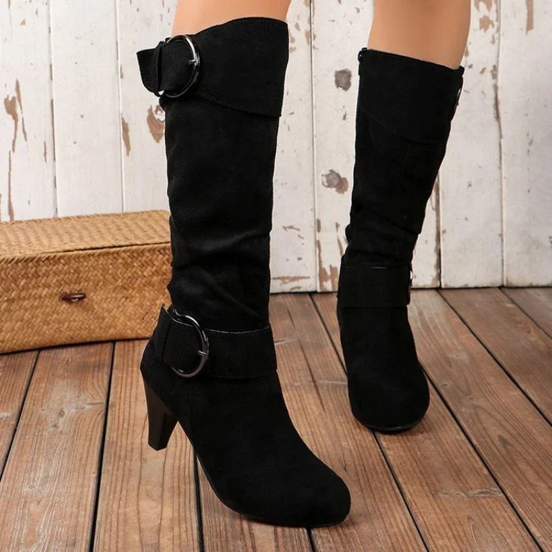 Valenzora | Damen kniehohe Stiefel mit Reißverschluss und Schnalle Stylische hohe Stiefel