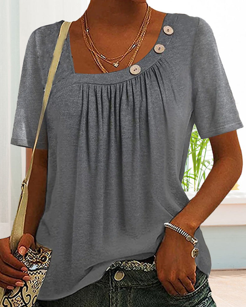 Valenzora | Comfortable solid gray short-sleeved blouse
