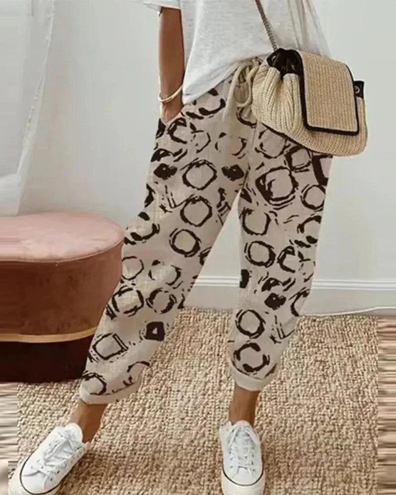 Valenzora | Gestreifte Hose, atmungsaktive Baumwoll-Leinen-Mischung, Relaxed Fit, Kordelzug in der Taille, Freizeitkleidung