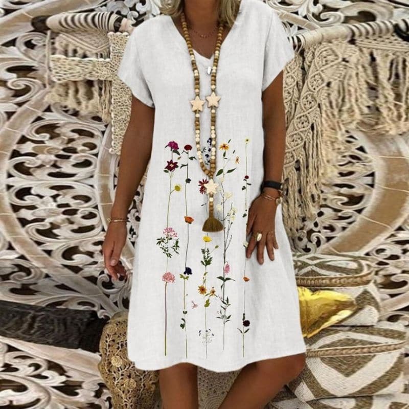 Valenzora | Comfortable linen dress with an elegant pattern