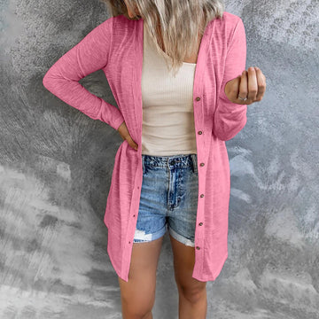 Langärmelige Strickjacke mit Knöpfen