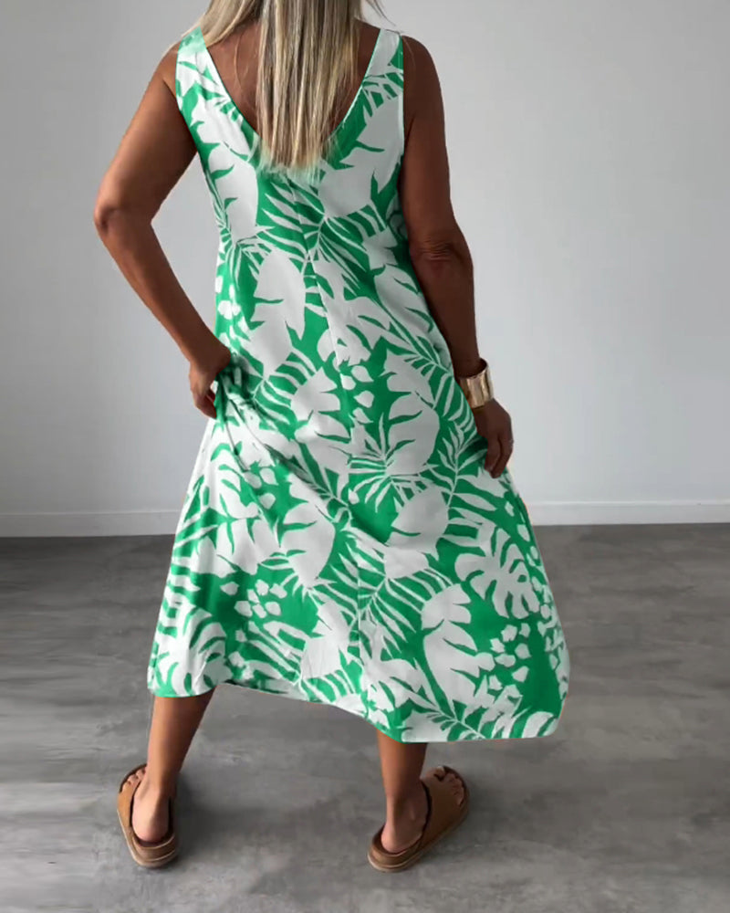 Valenzora | Casual, sleeveless dress with leaf pattern