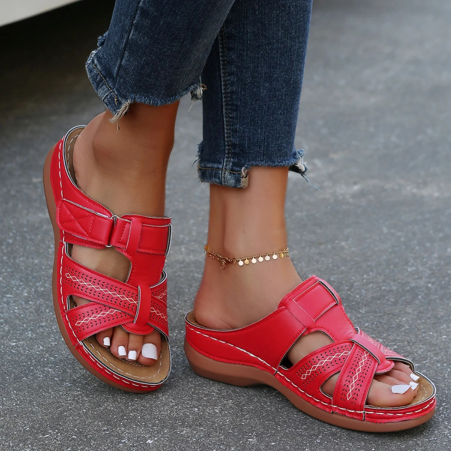 Valenzora | Orthopedic leather sandals for women with open toe