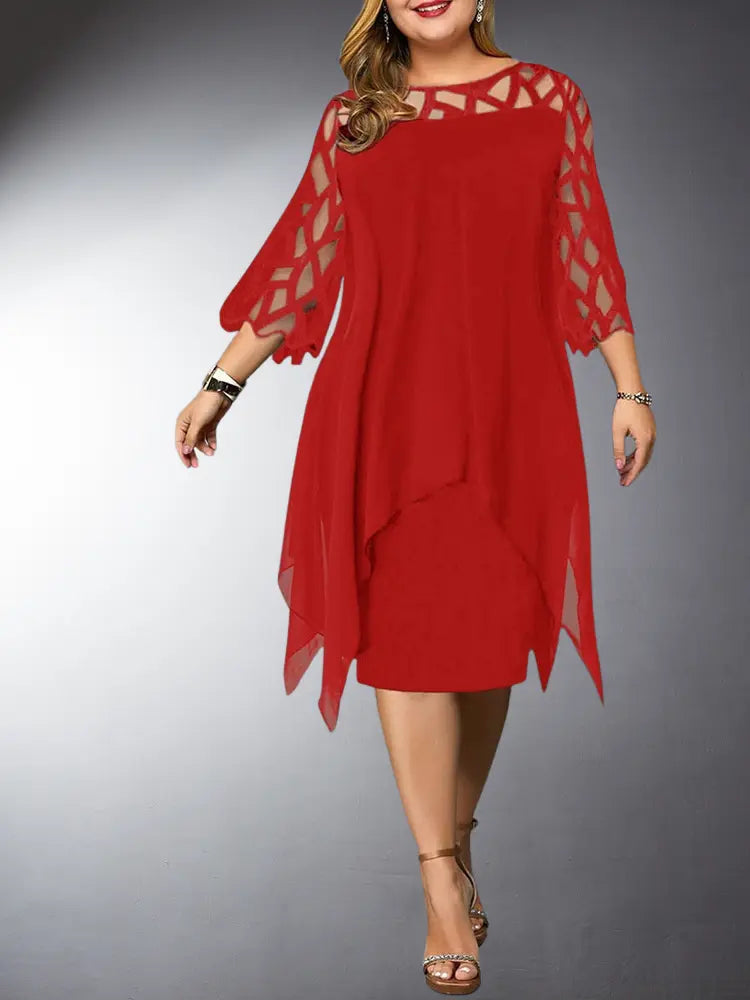 Valenzora | Elegant Plus Size Lace Midi Dress