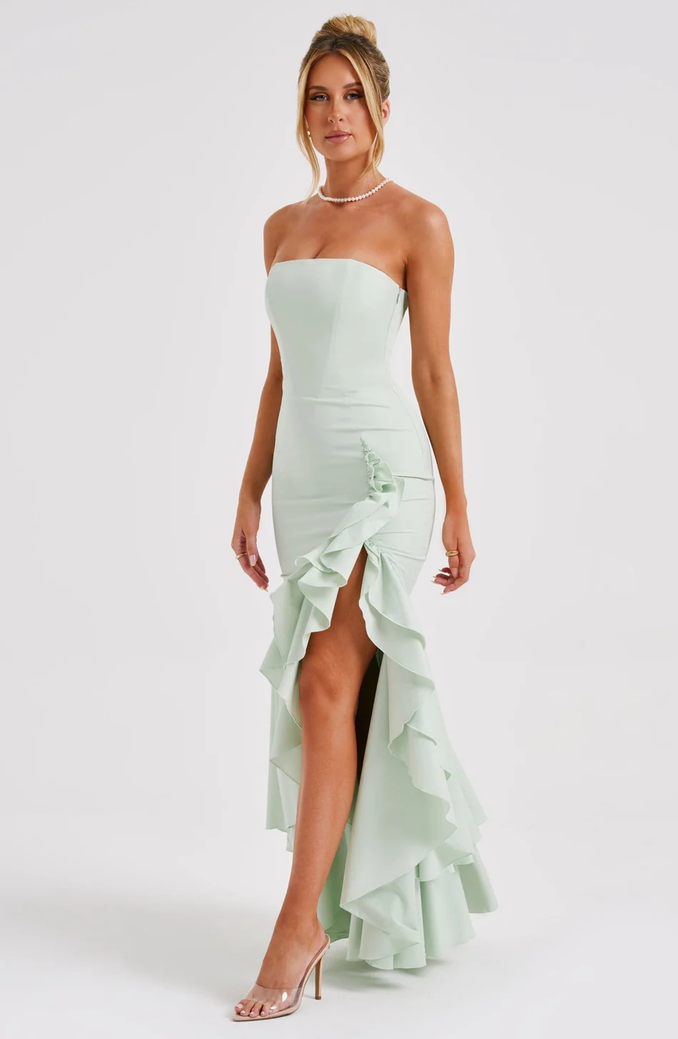 Ruffled high-slit dress