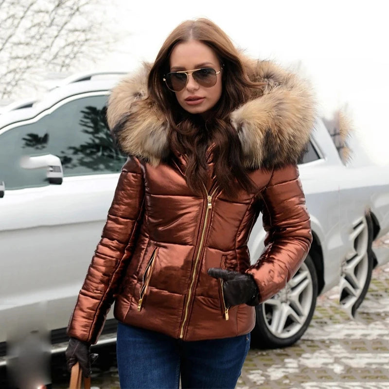 Valenzora - Paris - Stylische Jacke mit Kunstfellfutter, Kapuze und Kragen