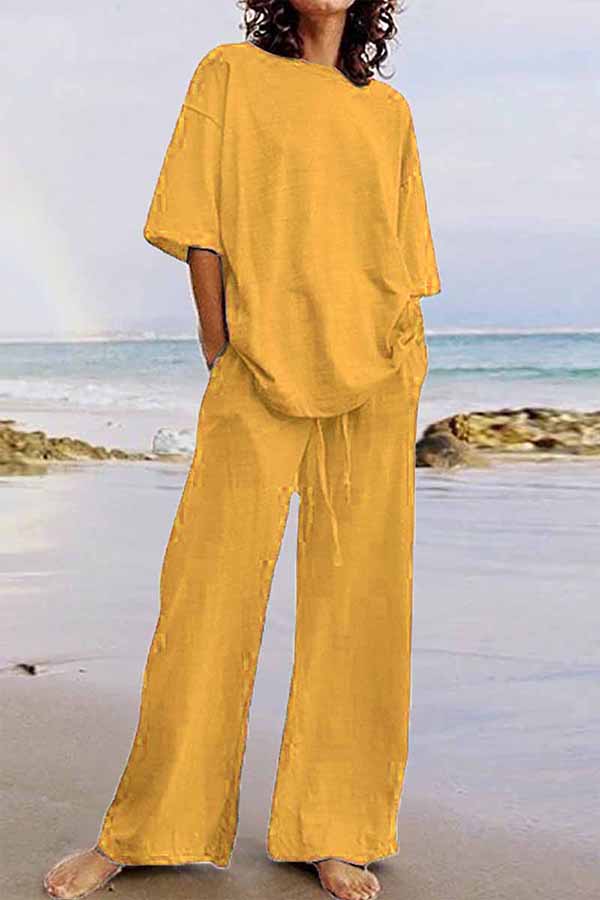 Valenzora | Casual Living Solid Color O-Neck Short Sleeve Two Pieces (11 Colors)