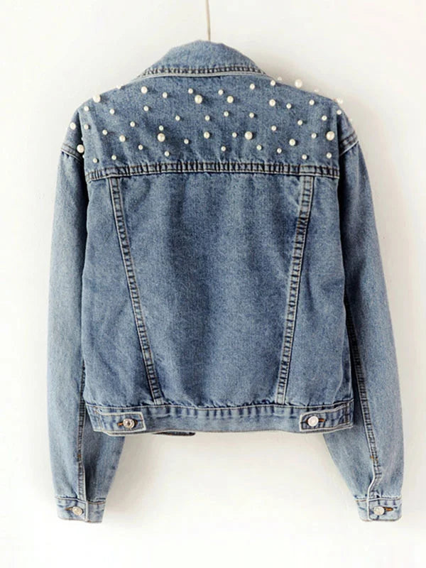 Valenzora | Casual denim jacket with pearls for women