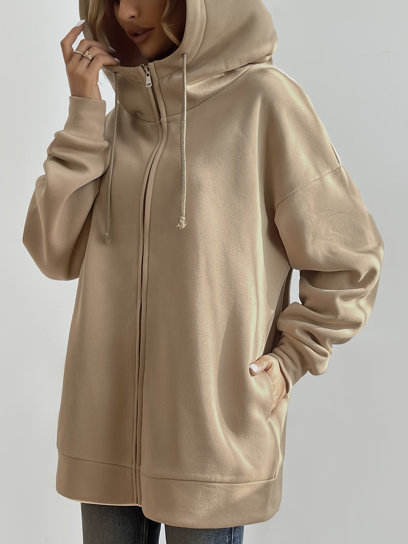 Valenzora | Comfort - Extrem bequemer langer Plüsch-Hoodie mit Reißverschluss und Kapuze für Damen