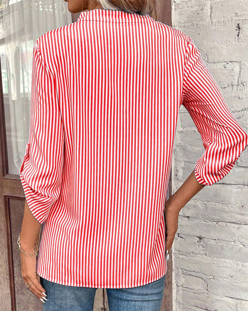Valenzora | striped shirt with V-neck and chest pocket