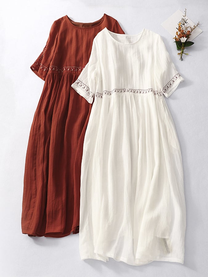 Valenzora | Women's Embroidered Cotton Linen Dress