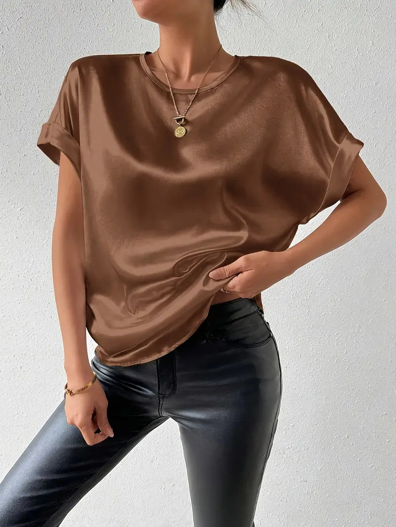 Valenzora | Satin-T-Shirt mit umgeschlagenen Ärmeln für Damen