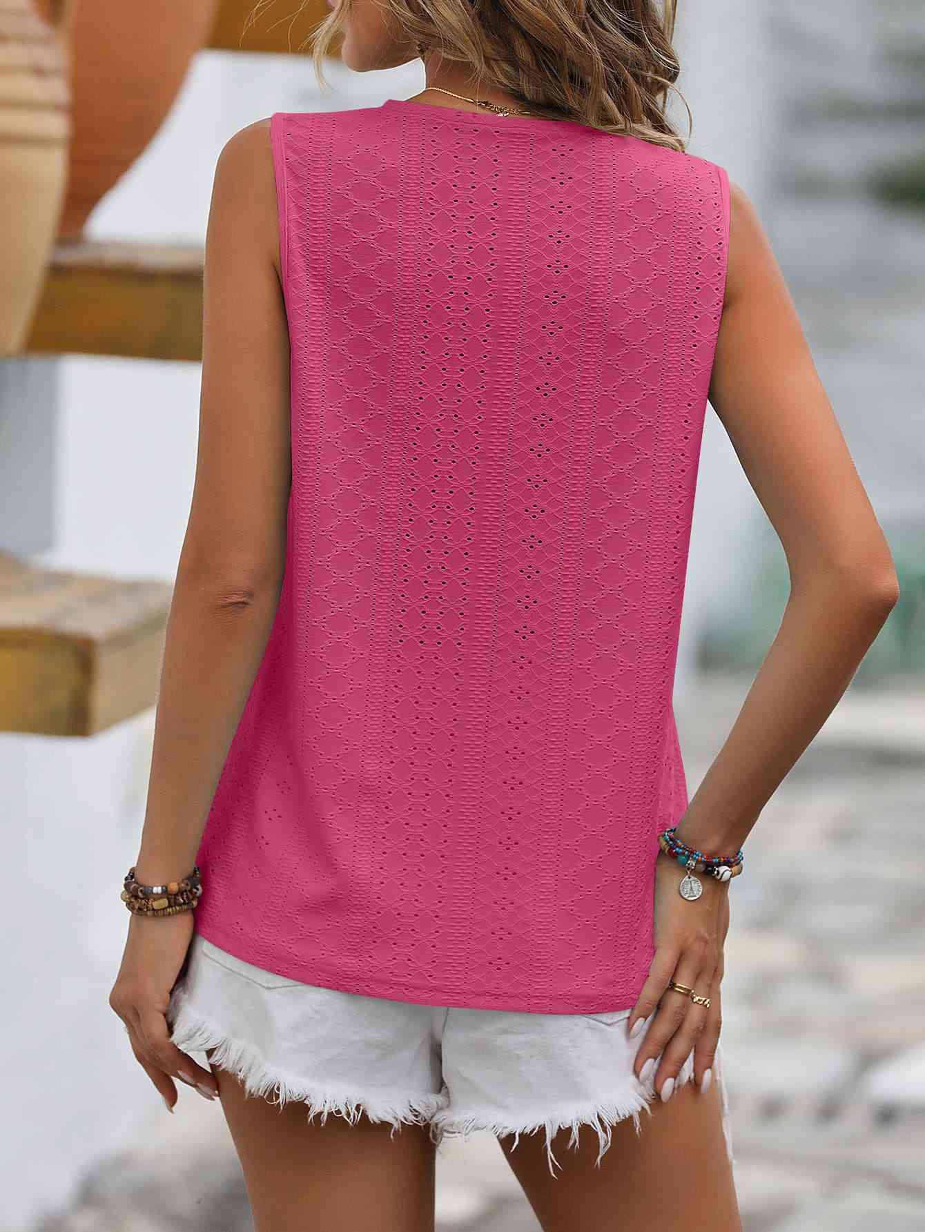 Valenzora | Split Lace V-Neck Sleeveless Shirt