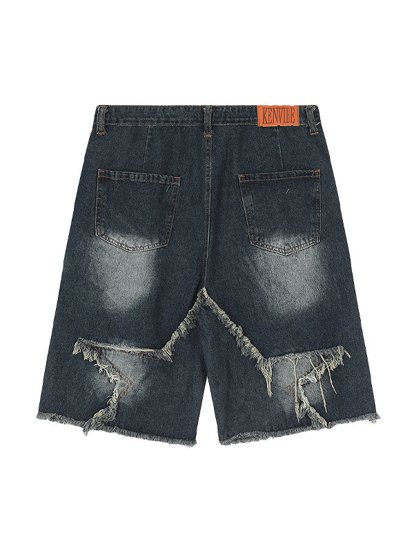 Valenzora | Baggy Sternmuster-Patchwork-Jeansshorts