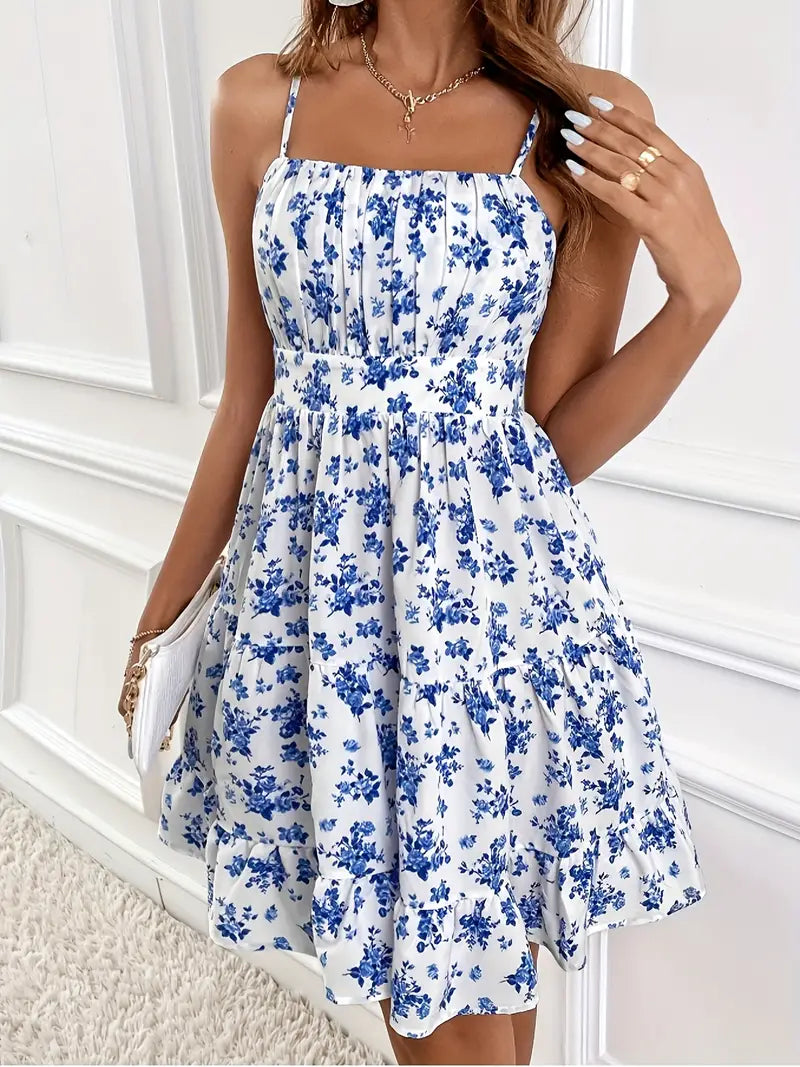 Valenzora | Floral Pattern Ruffle Sleeveless Cami Dress