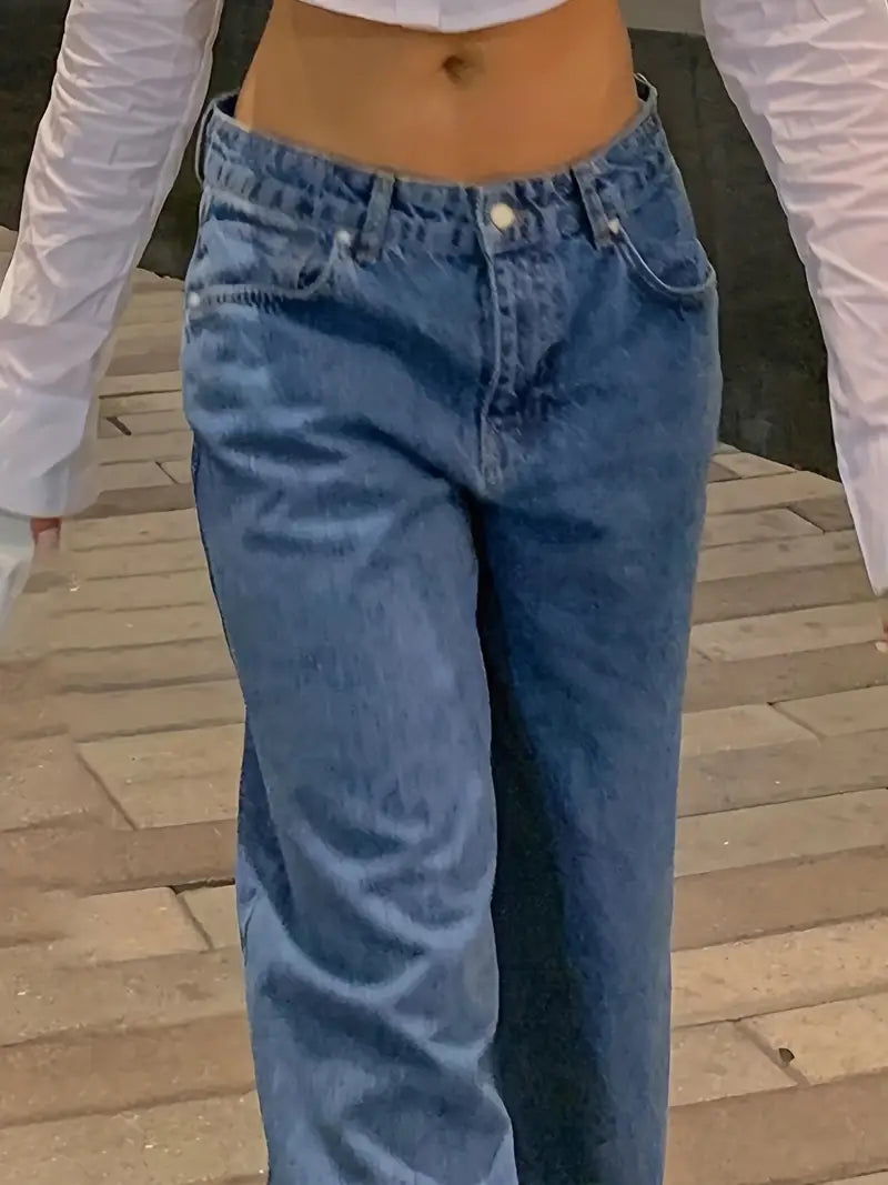 Valenzora | Dunkelblaue, locker sitzende Boyfriend-Jeans mit niedriger Taille