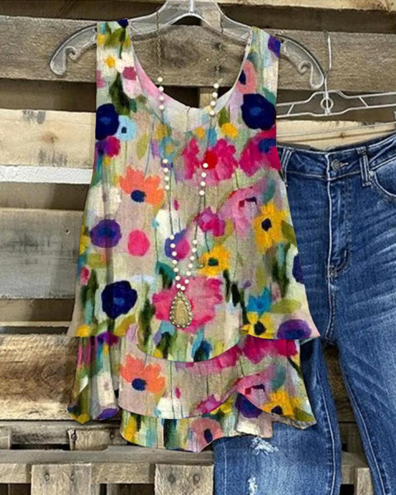 Valenzora | Mehrlagiges ärmelloses Top mit Blumenmuster