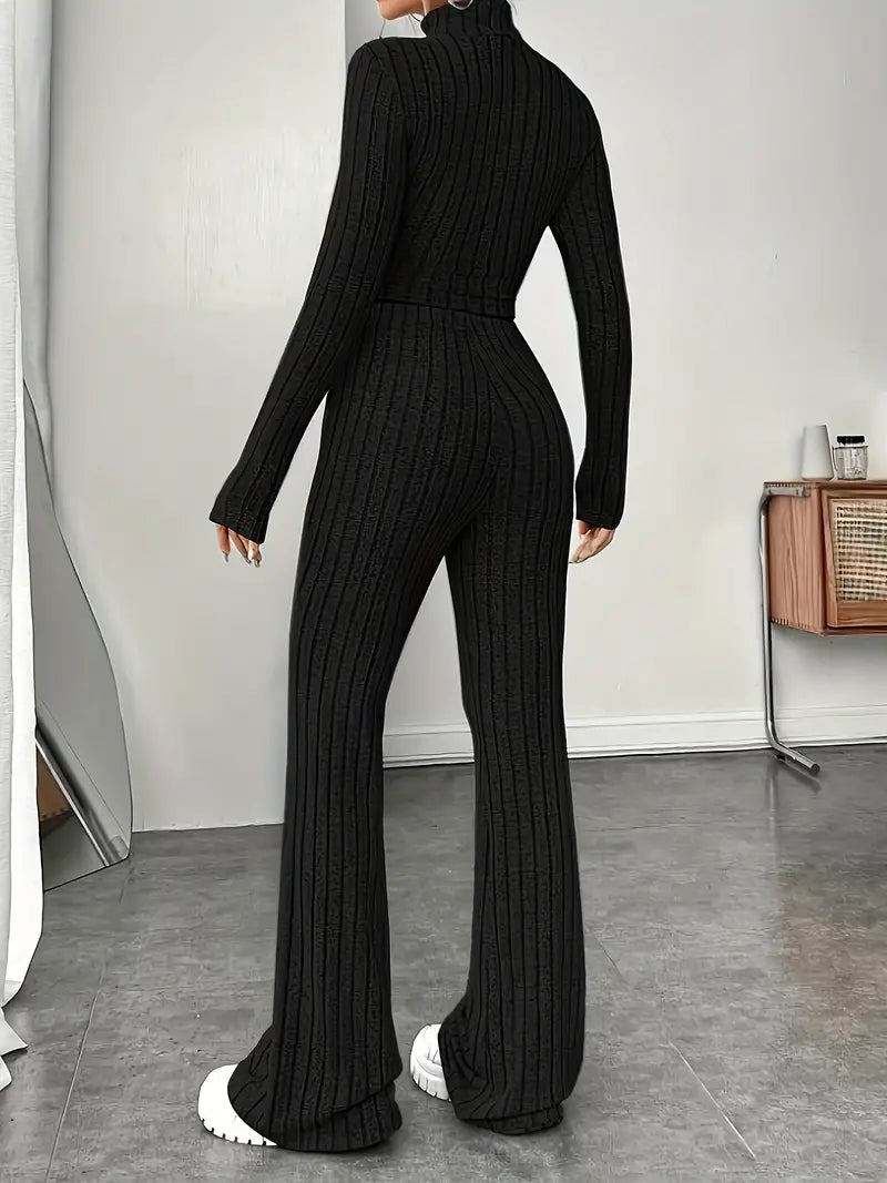 Valenzora | Stilvolles Winter Chic Schwarzes Zweiteiliges Strickset für Damen