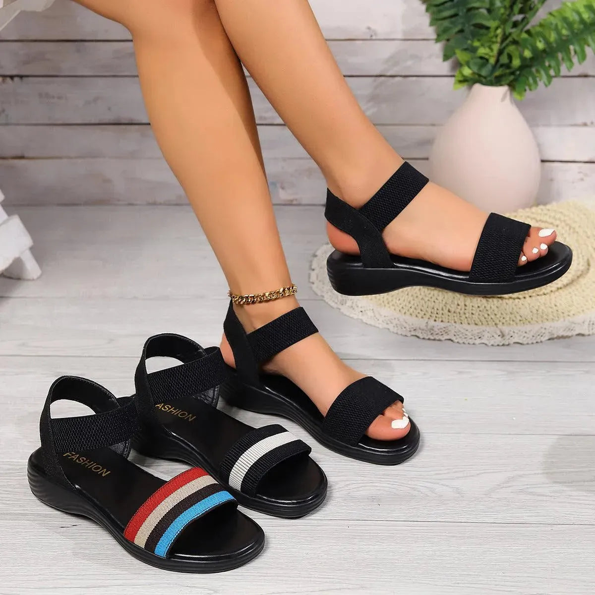Valenzora | Summer linen sandals with elastic strap