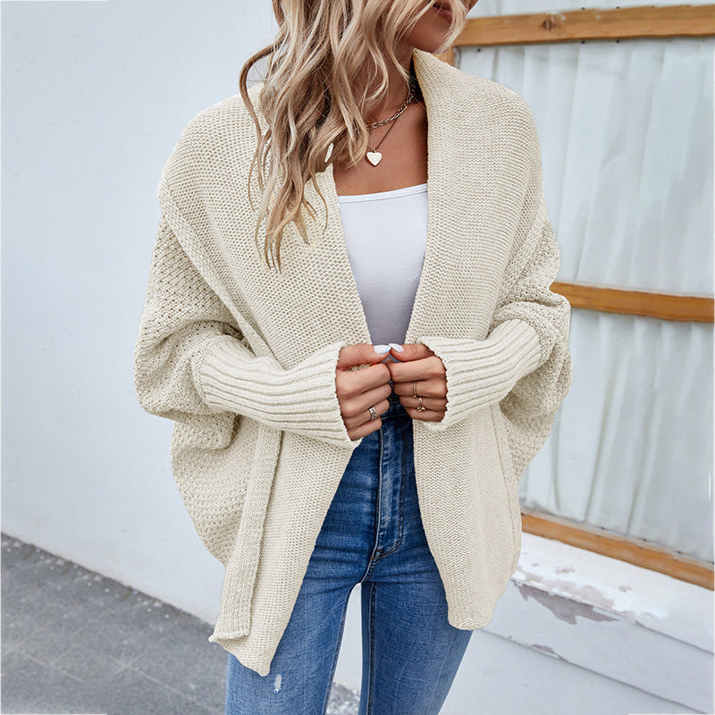 Valenzora | Knitted women's jacket - loose fit with large collar and batwing sleeves