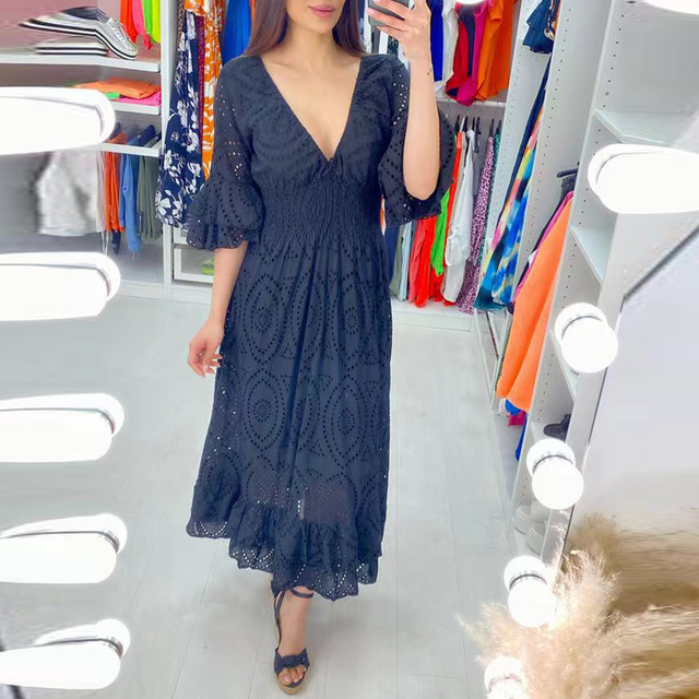 Angela™ - Midikleid mit Broderie-Anglaise-Rüschen an den Ärmeln