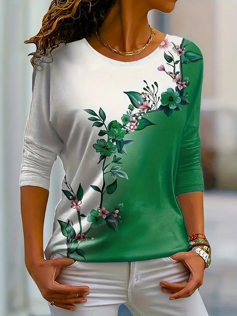 Valenzora | Casual T-shirt with round neck and floral print